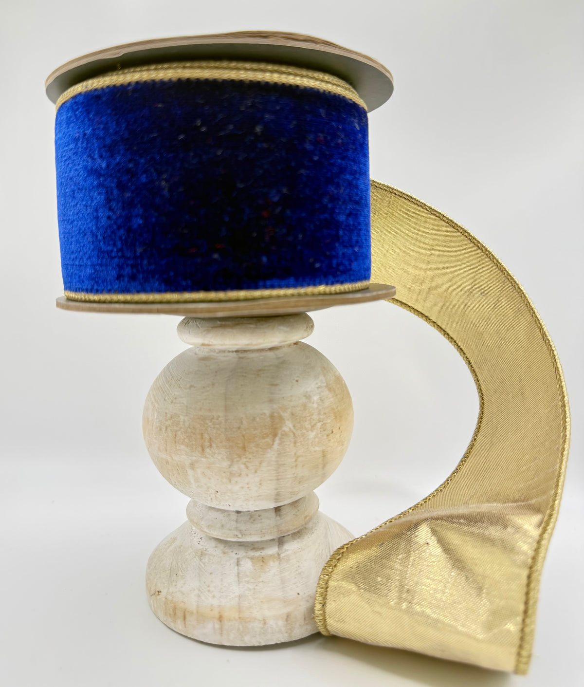 Reliant Ribbon Deluxe Plush Royal Blue Velvet & Metallic Dupioni Back Wired Ribbon – 2.5" x 5 Yards