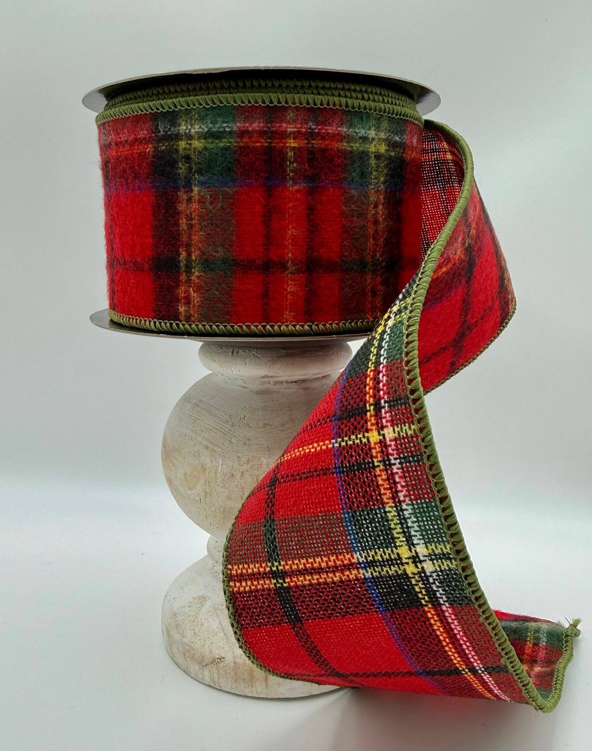 d. Stevens Cheyenne Plaid Faux Wool Wired Ribbon – Red, Green & Black, 2.5" x 10 Yards