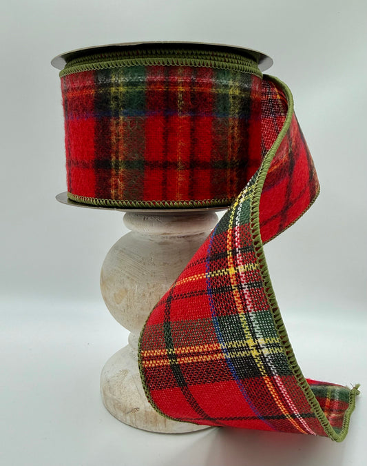 d. Stevens Cheyenne Plaid Faux Wool Wired Ribbon – Red, Green & Black, 2.5" x 10 Yards