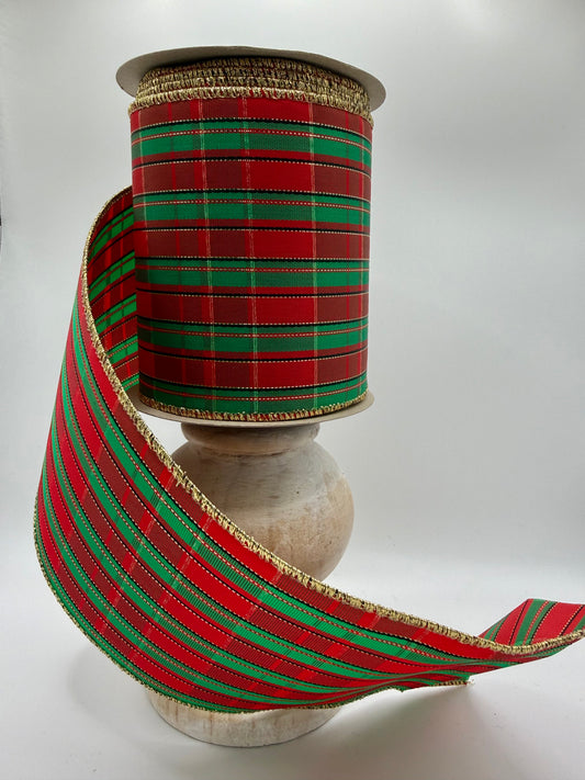 Reliant Ribbon Tartan Tony Metallic Plaid Wired Ribbon – 4" x 10 Yards